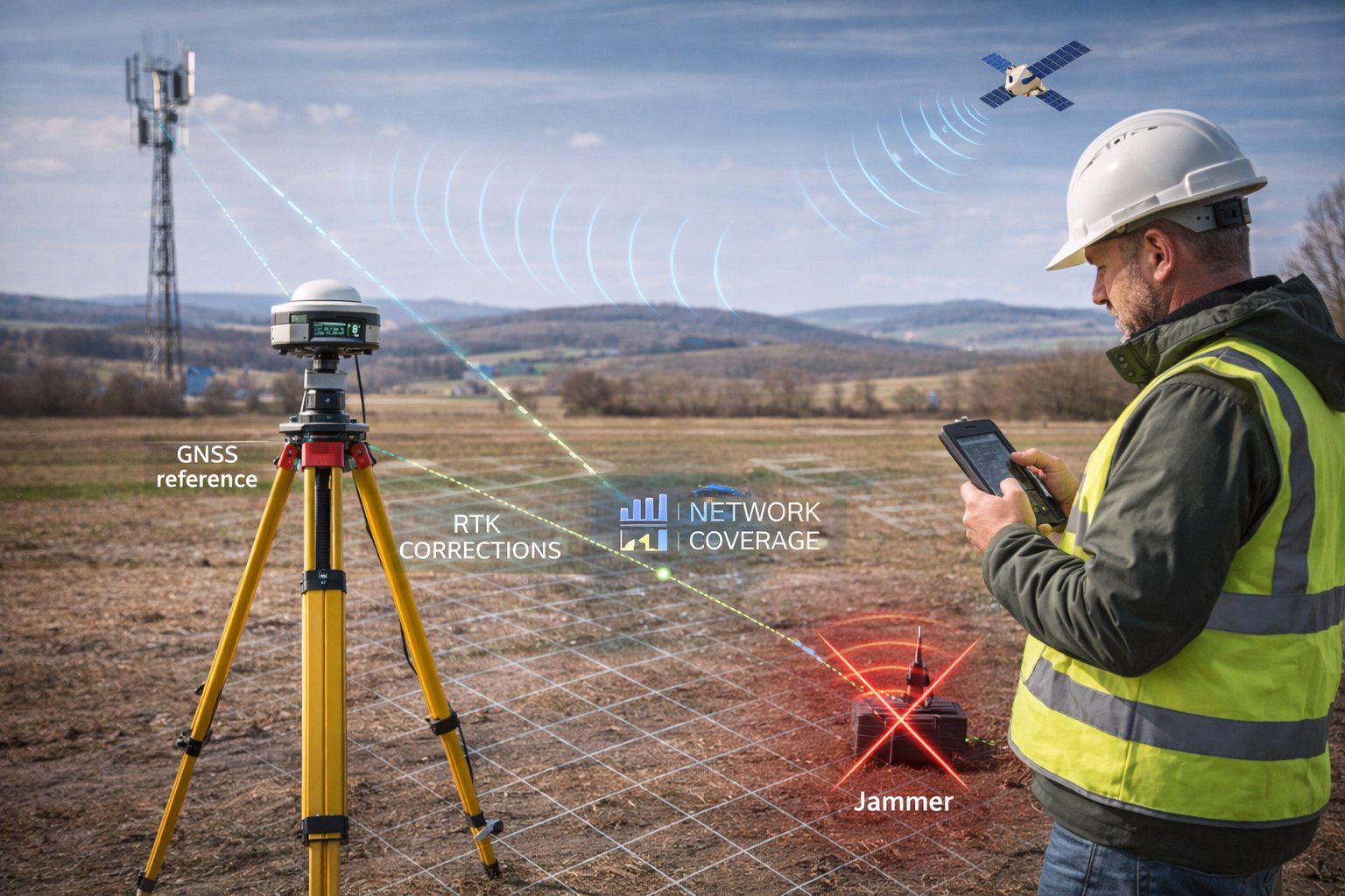Land surveying with high-precision GNSS receiver